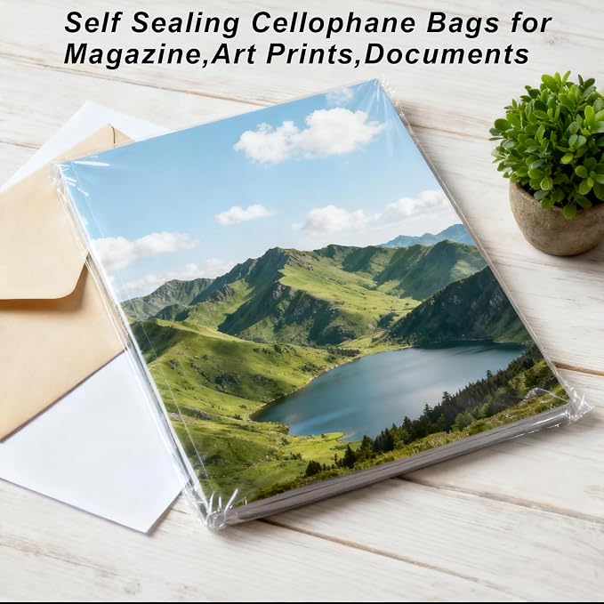 200 Pcs Self Sealing Cellophane Bags, 9x12 Inches Cookie Bags, Resealable Cellophane Bags Self Adhesive for Bakery Cookies Candy Snack