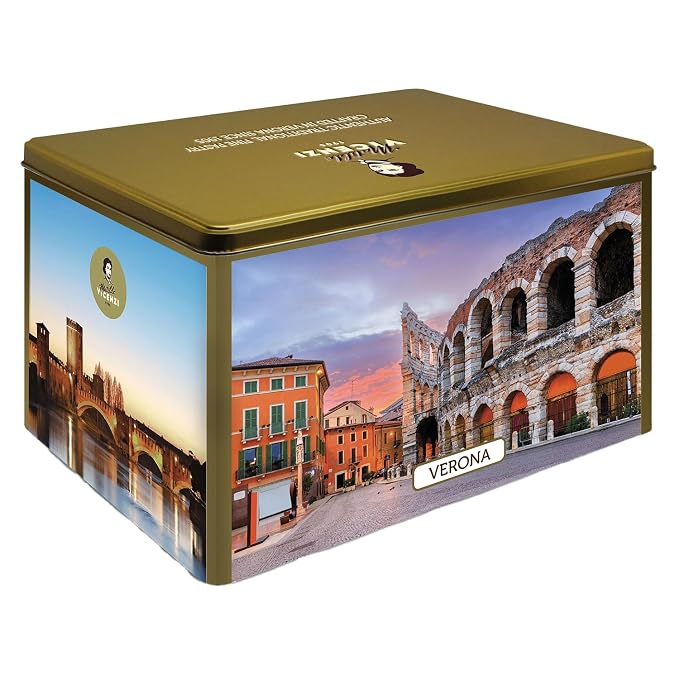 Matilde Vicenzi Verona Gift Tin - Assortment of Italian Pastries and Cookies - Gourmet Gifts for Every Special Occasion - Assorted Cookies in Italian Design Tin 32oz (907g)