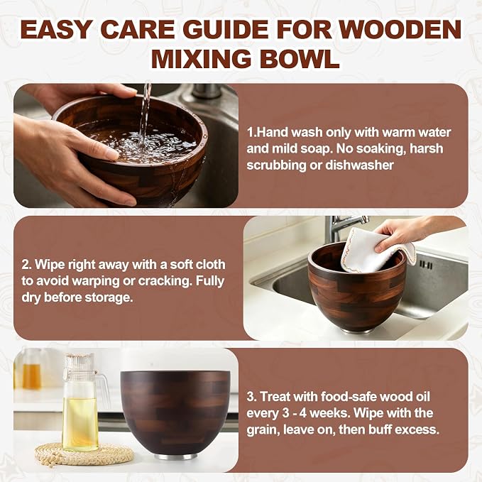 Premium Acacia Wooden Mixing Bowl for K45 & KSM150 Series, 4.5&5 Qt Tilt-Head Models, Natural Wood Bowl with Stainless Steel Precision Locking Base for Kitchen Aid Mixers(Acacia)