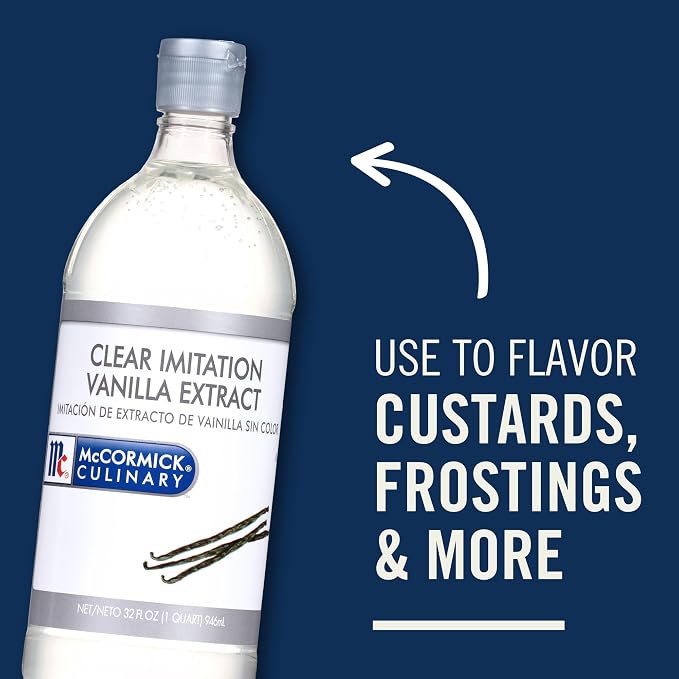 McCormick Culinary Clear Imitation Vanilla Extract, 32 fl oz (Pack of 6) - Six 32 Fluid Ounce Bottles of Clear Vanilla Flavoring for Baking, Perfect in Baked Goods, Frostings, Custards and Desserts