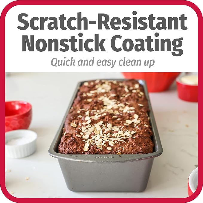 GoodCook Nonstick Loaf Pan Extra-Large Heavy-Duty with Easy-Clean Non-Stick Coating, Oven & Dishwasher Safe Pan for Meatloaf Breads Cakes Lasagnas Casseroles & More, 13 x 5-Inch, Gray (Pack of 2)