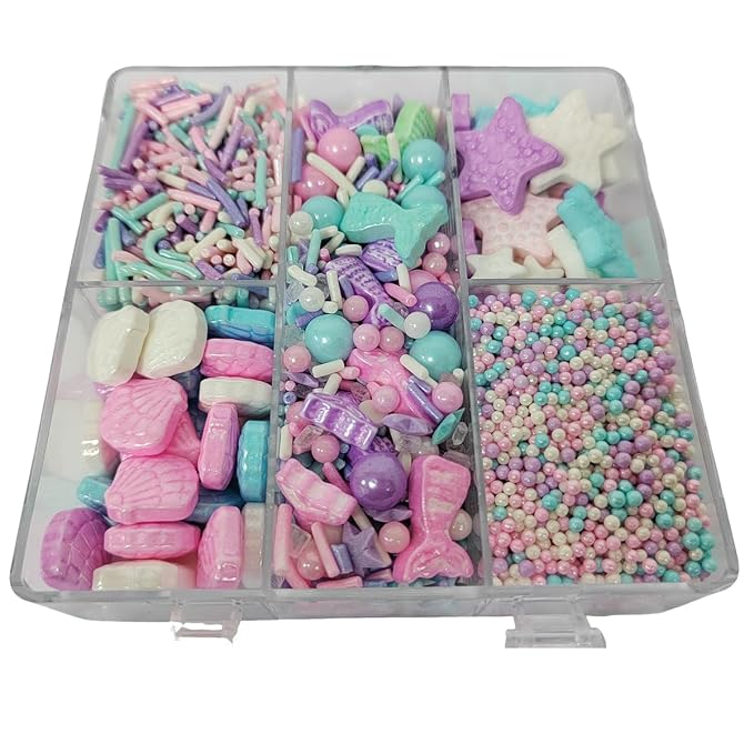 Ocean Mermaid Sprinkles for Baking, Pastel Sprinkles Mix, Edible Starfish Shell Sprinkle with Sugar Pearls Jimmies Nonpareils for Cupcake Toppers Cake Cookie Decorating Ice Cream Topping, Birthday Theme Party Supplies