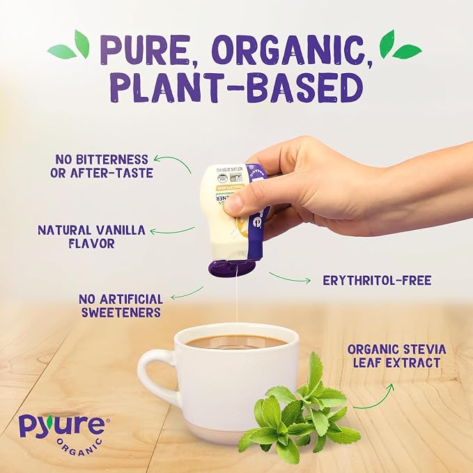 Pyure Organic Vanilla Stevia Liquid Sweetener, Sugar-Free Stevia Drops, Keto Sugar Substitute, Zero Calorie,Zero-Carb, Zero-Sugar, Liquid Sweetener for Coffee,Tea, Baking, 1.8 fl oz Bottle (Pack of 4)