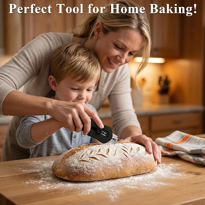 Uliya Professional Magnetic Bread Lame Set Retractable Dough Scoring Tool with 5 Replaceable Blades, Safety Push-Pull Design for Artisan Bread Scoring, Perfect for Home Bakers (Black)