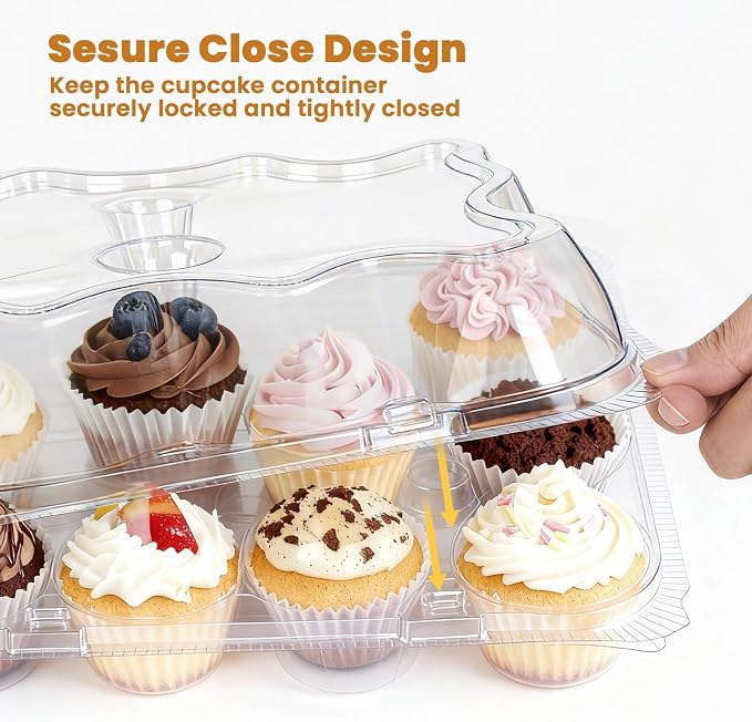 Dayacoco 12 Count Cupcake Containers, 20 Pack Stackable Cupcake Carrier with 250 Pack Cupcake Liners, Plastic Cupcake Boxes Holders, Clear Cupcake Disposable Trays for Baking, Parties, Gifting