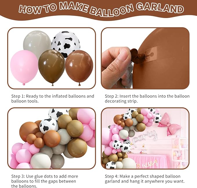 121 Pcs Cow Print Balloon Arch Kit, Pink Nude Brown Tan Apricot Cow Balloon Arch Garland Kit Different Sizes, Balloons Garland Kit for Farm Party Cowboy Party Dcorations Baby Shower Birthday Party