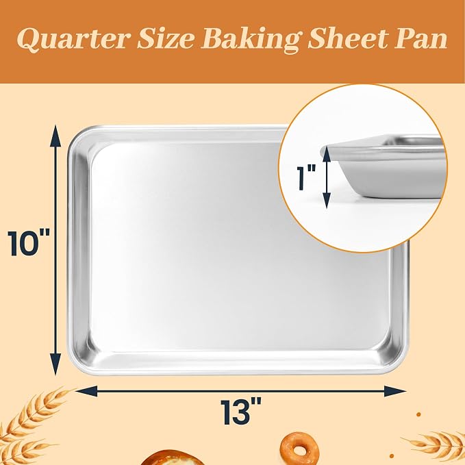 6 Pack Quarter Size Aluminum Baking Sheet Pans, 13"x10" | NSF, commercial cookie sheets, rolled rim baking pan, for roasting, freezer, bakery, oven safe up to 500℉