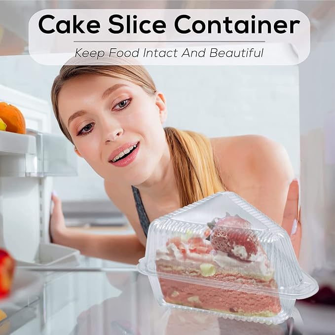 Goiio 100 Pieces Cake Slice Plastic Containers | 4.33 Inches Hinged Lid Cheese cake Container, for Home, Bakery and Cafe