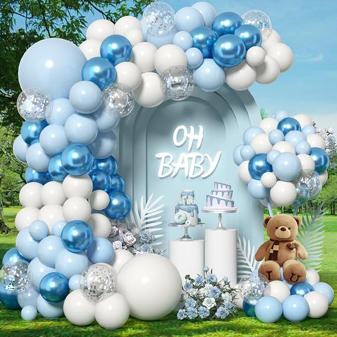 Blue Balloons Garland Arch kit, Blue White Silver Winter Balloon Arch Kit for Winter Wonderland Baby Shower Birthday Bridal Shower Wedding Snow Party Back to School Decorations