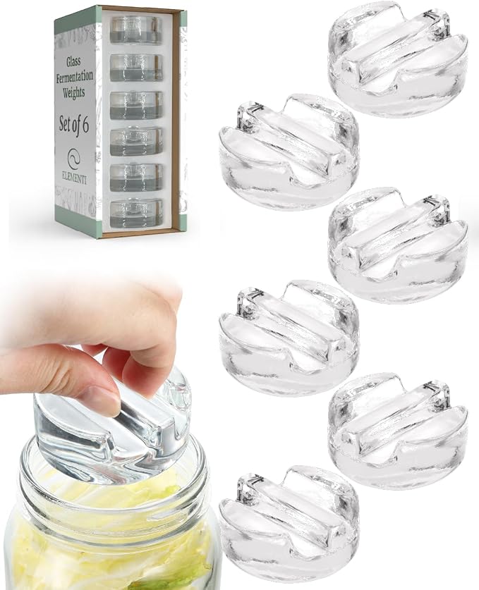 Elementi Fermentation Weight Set of 6 - Fermenting & Canning Weights for Wide Mouth Mason Jars - Highly Durable Soda-Lime Glass - Perfect for Home Pickling, Sauerkraut, Kimchi & More