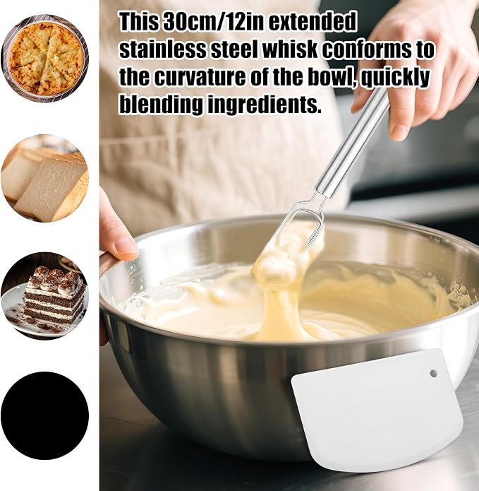Danish Dough Whisk & Cutter, 30cm/12in Stainless Steel Sourdough Stirrer Heat-Resistant Dough Cutter Bread Making Tools and Baking Supplies for Pastries Cakes Sourdough Pizza