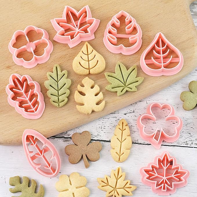 8pcs Mini Leaf Cookie Stamps, One-touch Molding 3d Raised Design Cookie Cutters, suitable for Tropic, Fall, Thanksgiving, Holiday & Party Treats Frosting Decoration (Leaf)