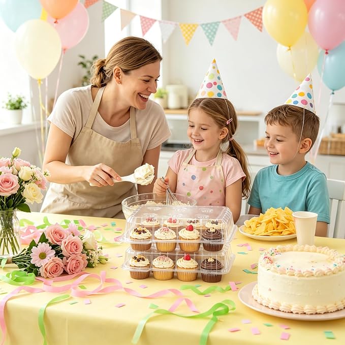 JarThenaAMCS 80 Pack Plastic Cupcake Containers 12-Compartment Clear Boxes Disposable Cupcake Tray Holders 12 Cavity Dessert Carriers with Deep Dome for Muffin Packaging