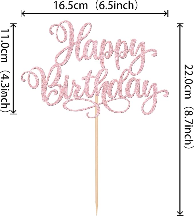 1 PCS Happy Birthday Cake Topper Glitter Happy Birthday Cake Pick Bunting Decor for Anniversary Celebrating Happy Birthday Party Cake Decorations Supplies Light Pink