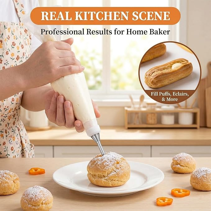 3Pcs Donut Filler Injector, Cream Filling Piping Tip, Cupcake Filler Tool Couplers For Piping Bags, Disposable Pastry Bags for Small Pastries Puffs Cupcakes Filling Donuts