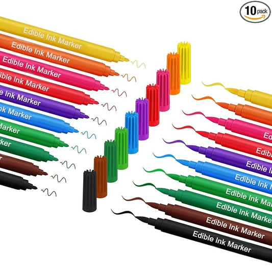 Fanika Edible Markers Food Coloring Pens 10 Colors, Double-sided Fine Tip Food Grade Pens and Edible Marker for Cookies Decorating Fondant, Cakes, Frosting, Easter Eggs