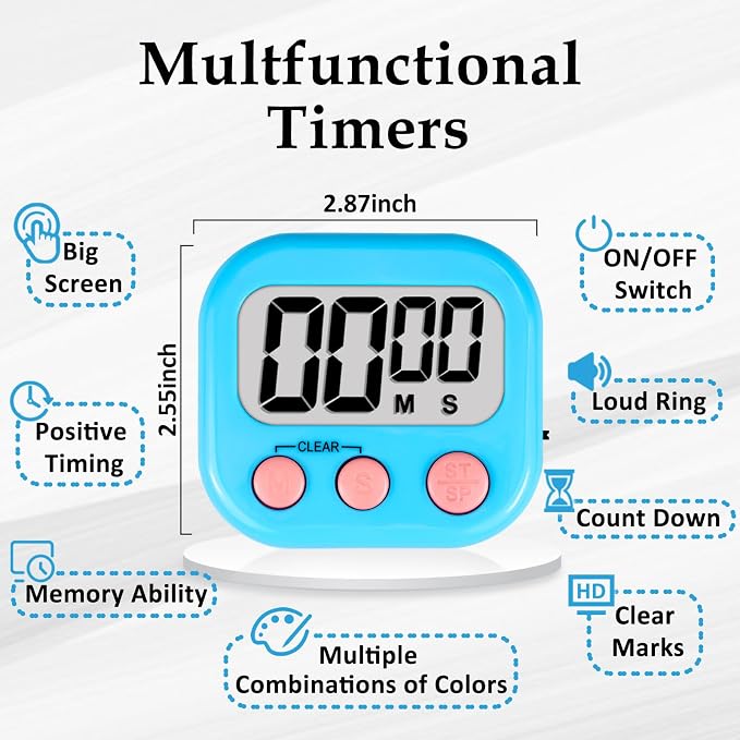 ZILLEEN Classroom Timers for Kids Classroom Magnetic Digital Kitchen Timers for Cooking Teachers Gym Game 6 Pcs Blue Green Pink Purple Yellow Orange