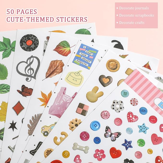 1900+ PCS Vintage Cute Scrapbook Sticker Book, 50 Sheets Retro & Ins Little Object Theme Korean Stickers for Scrapbooking, Art Scrapbook Supplies for Adults Teens Women Girls Junk Journal Journaling