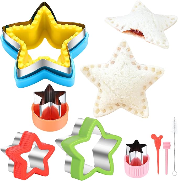 MUYIYAMEI Star Cookie Cutters Set - Sandwich Sealer & Five-Pointed Star Shaped Cookie Cutter Biscuit Molds Fondant Cake Cheese Pastry Mold Bakeware Tools (Assorted Sizes)
