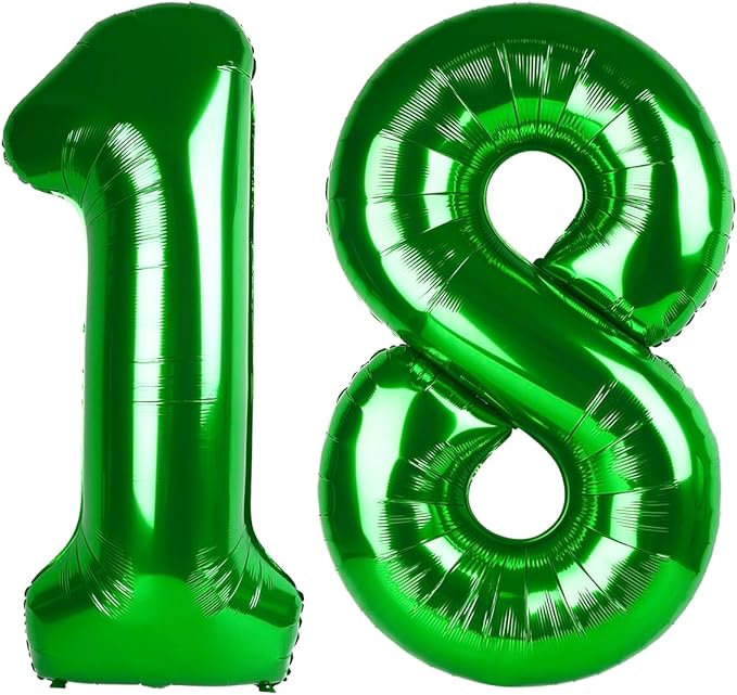 Dark Green Number 18 Balloon 40 Inch, 18th Birthday Party Decorations for Children, Giant 18 Foil Balloon for Party Supplies