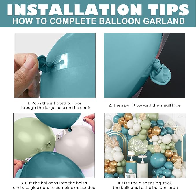 Blue and Green Balloon Arch Kit, 108 Pcs Dusty Balloon Garland With Retro Sea Sage Sand White Metallic Gold Balloons for Boho Wedding Baby Shower Birthday Party Decorations