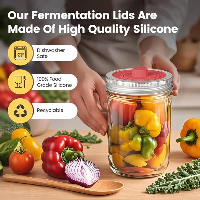 Mfacoy Airlock Fermentation Lids for Small Mouth Mason Jars, Fermenter Caps, Fermentation Kit for Sauerkraut & Pickle Kit, One Way Waterless Airlock Valve - BPA-Free (Jar Not Included)