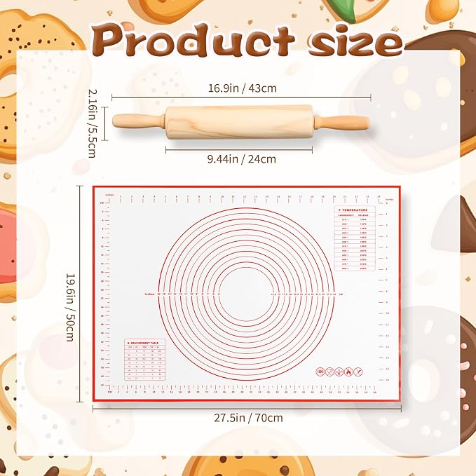 Qinyoung 20 Pcs Rolling Pin Set Include 2 Classic Wood Dough Rollers 16 Adjustable Thickness Guide Rings 2 Pastry Mats Non slip Silicone Baking Essentials for Fondant Pasta Bread Pizza Pies Cookies
