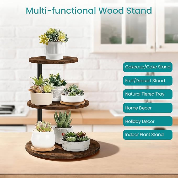 ELITEROO 3 Tier Cupcake Stand for 50 Cupcakes, Rotating Wooden Cake Stand, Rustic Dessert Display Tower with Tiered Trays, Round Cupcake Holder for Wedding Birthday Baby Shower Tea Party, 2 Pack