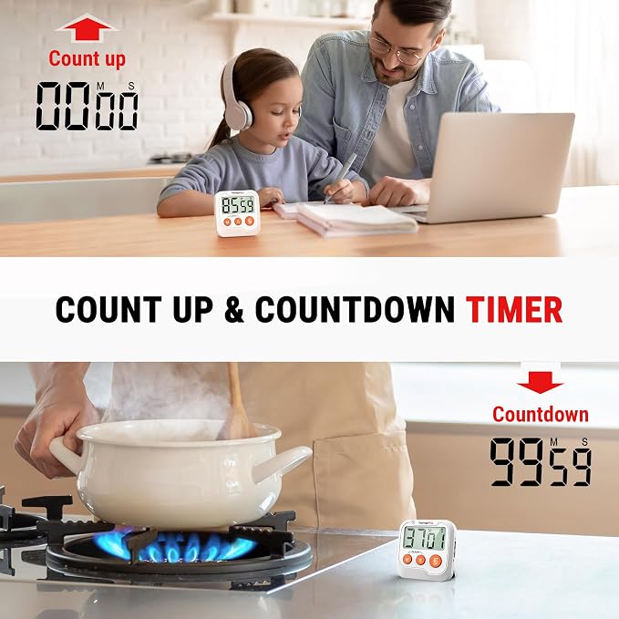 TempPro TM03 Digital Timer for Kids & Teachers, Kitchen Timers for Cooking with 2 Alarm Volume, Countdown Timer Stopwatch for Classroom Supplies, Exercise, Baking, Work, 2-Pack (Previously ThermoPro)