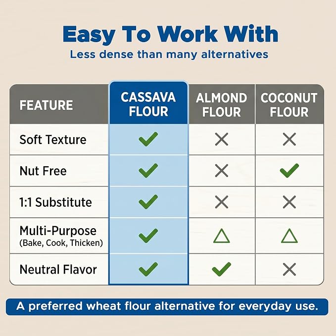 Jans Cassava Flour, 2 lb – Gluten Free All Purpose Flour Substitute, Non-GMO Grain Free Baking Flour, Paleo & AIP Friendly, Vegan Yuca Root Flour for Bread, Tortillas, Pancakes & Baking