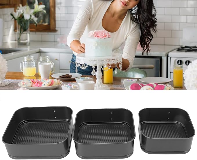 Tissting Cake Pan Set for Baking, 3Pcs Non stick Rectangle Springform Pans Removable Bottom Leakproof Cheesecake Pan Quick Release Latch Bakeware(22/24/26cm)