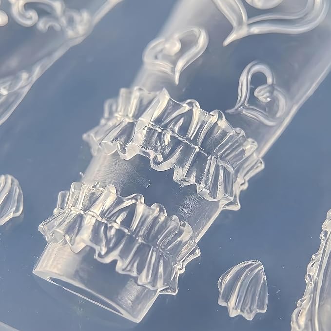 Heart & Lace Nail Art Silicone Mold, 3D Love Chain Nail Charms Mold, Romantic Heart Lace Nail Decoration Mold, Flexible Reusable Silicone Mold for Acrylic Gel Resin Nail Art