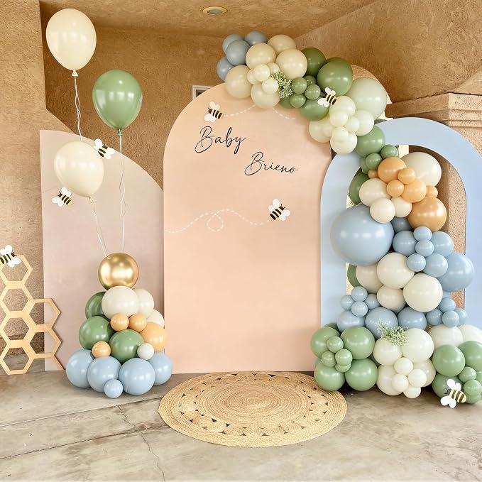 Blue Yellow Green Balloon Arch Kit, 139Pcs Dusty Blue Sage Green Yellow Gold Cream Balloons for Birthday Baby Shower for Boy Gender Reveal Party Decorations
