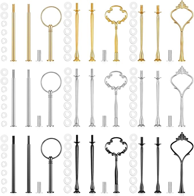 15 Set 3 Tier Cake Stand Hardware Tiered Tray Plates Hardware Kit, Heavy Metal Cake Fruit Food Plate for Wedding Party Fruit Plate Handle Dessert Cupcake Trays Serving Stand(Gold Silver Black)
