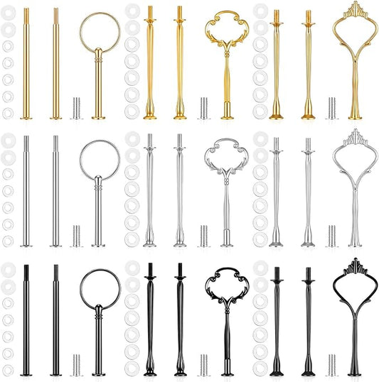 15 Set 3 Tier Cake Stand Hardware Tiered Tray Plates Hardware Kit, Heavy Metal Cake Fruit Food Plate for Wedding Party Fruit Plate Handle Dessert Cupcake Trays Serving Stand(Gold Silver Black)