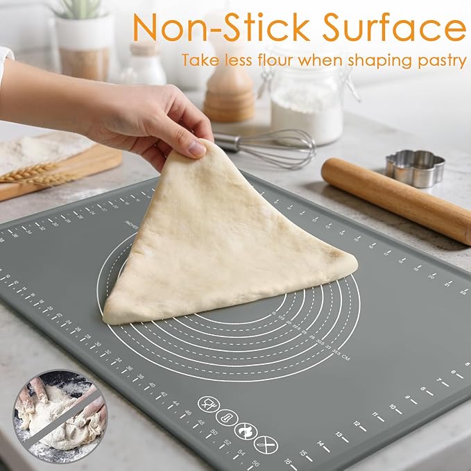 Extra Large Silicone Pastry Mat 20" x 28", Thick Baking Mat with Measurements and Edge Heightening, Non-Slip Food Grade Silicone Pad for Dough Kneading, Rolling Pie Crust, and Countertop Protection
