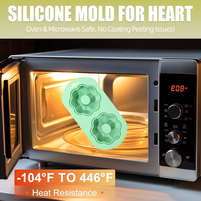 QELEG 2 Pack Silicone Donut Pan, 2-Cavity Fluted Tube Cake Pan Non-stick Silicone Baking Mold for Donuts, Cornbread, Brownies, Bagel, mousse, madeline, Green 2Pcs/2-Cavity, flower