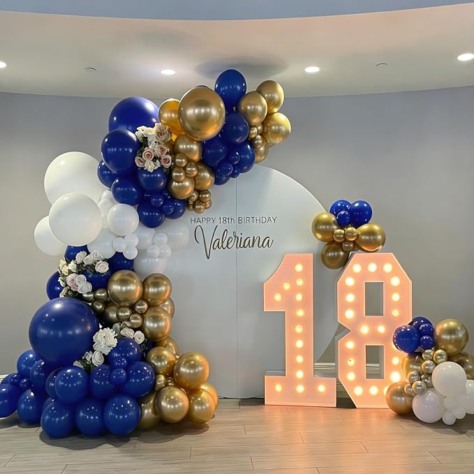 Blue and Gold Balloons Garland Arch Kit 154pcs Royal Blue White Metallic Gold and Confetti for Graduation Birthday Wedding Party Decorations