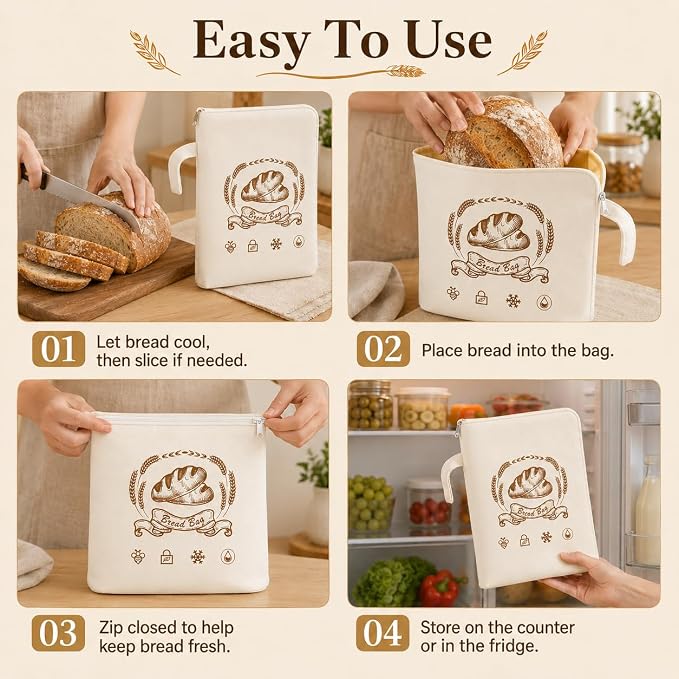 2 Pack Beeswax Bread Bags for Sourdough Homemade Bread, XL Cotton Lining Sourdough Reusable Organic Linen Beeswax Bread Bag with Zip to Keep Fresh and Upgraded Large Capacity Portable-17 x 13 Inches