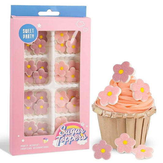 Edible Flowers Icing Decoration 32 Count Pink Purple Blossoms Royal Icing Decorations Daisy Sugar Wedding Flowers Sprinkles for Baking Cupcakes Ice Cream Waffles Cookies Birthday Cake