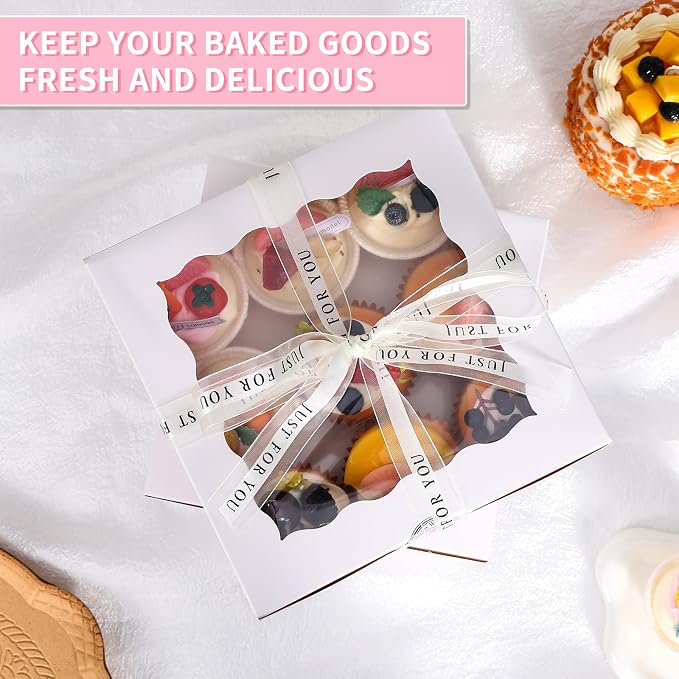 56 Pcs 10x10x5 Inches Cake Boxes with Window,28pcs White Boxes and 28 pcs Boards, 10 Inch Cake Box, with Lids for Father's Day Cheesecake, Cookies, Birthday Party.（10 * 10 * 5inch/28pcs