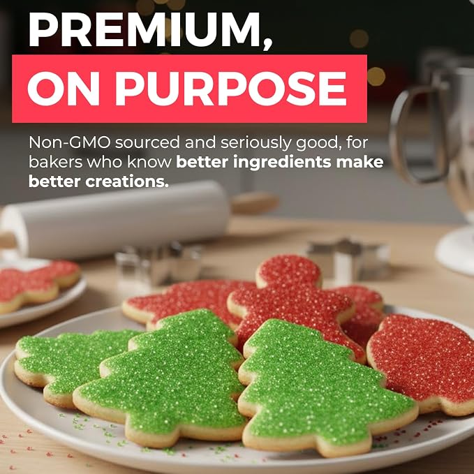 Red Sanding Sugar (3.7oz) Naturally Colored with Plants, No Artificial Dyes, Dye Free Christmas Sprinkles, Red Sugar Sprinkles, Perfect for Christmas Cookies, Non-GMO Sourced, Verified Gluten Free