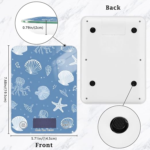 Food Scale Kitchen Scale for Baking Cooking Digital Food Weighing Measuring Scale Small Waterproof Electric Food Scale Simple Seashells Starfish Blue