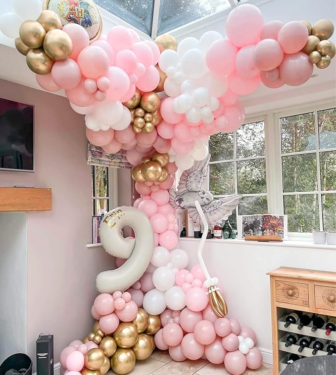 Pink and White Gold Balloons Arch Kit,154pcs 18/10/5inch Pastel Pink White and Metallic Gold Latex Balloons for Women Girls Birthday Baby Shower Wedding Bridal Shower Party Decorations