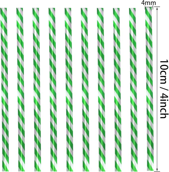 Mini Skater 4" Metallic Twist Ties Foil Bread Ties for Packaging Bakery Candy Goodies Cookies Gift Cellophane Treat Bags Christmas Wedding Party Favor Supplies,500Pcs (Green Stripe)
