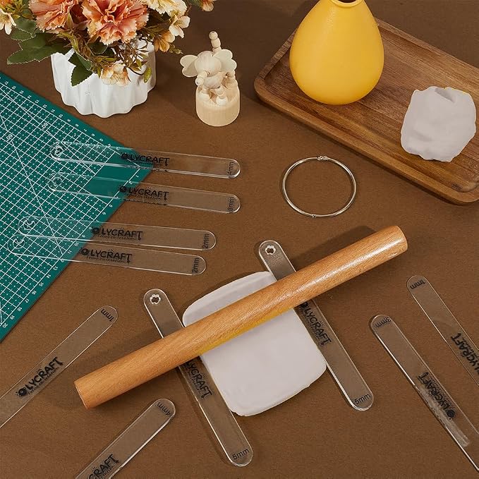 OLYCRAFT 10Pc 1/2/3/4/5mm Clay Depth Guides for Polymer Earrings DIY Making | Clear, Acrylic Polymer Clay Depth Guide Set, Adjustable Clays Rolling Pin Guide, with Protective Film, Clays Rolling Tools