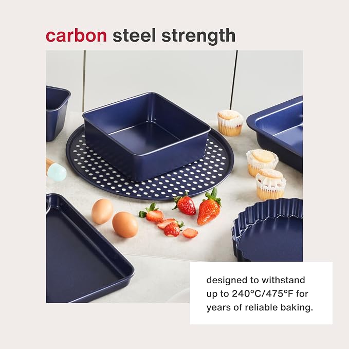 Zyliss E980197 Non-Stick Loose Base Tart Tin | 25cm/10in | Carbon Steel | Dark Blue | Cake Tin/Baking Tin/Bakeware/Cake Mould | Dishwasher Safe | 5 Year Guarantee