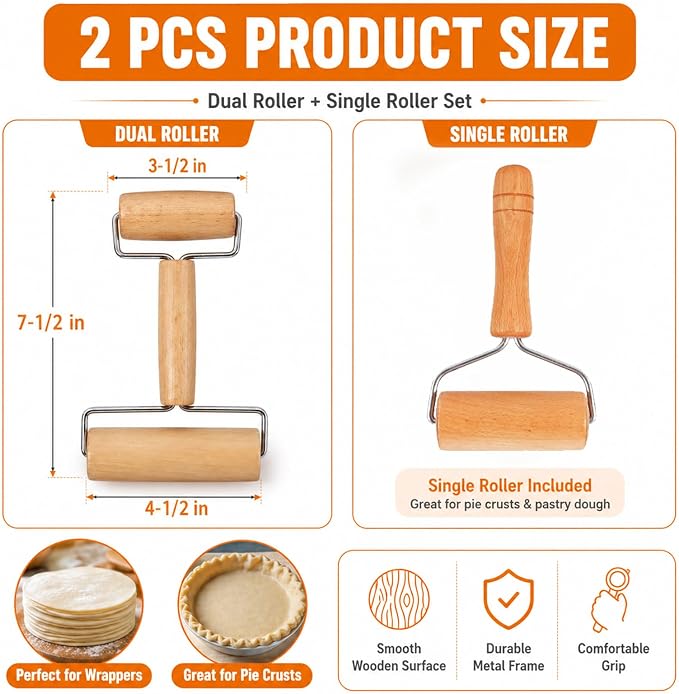 Small Wooden Rolling Pin for Baking, 7 Inch Mini Dough Roller, Non Stick Pizza Roller for Pastry Cookie Tortilla Dumpling Fondant Pie Crust Pasta (GMZ-TH)