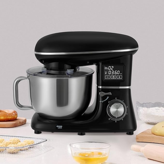 1350W Stand Mixer,6.5Qt Electric Kitchen Mixer,Dough Machine with LCD Display,Electric Food Mixer for Kitchens,Restaurants,Bakeries (Black) (1350, Watts) (Black)
