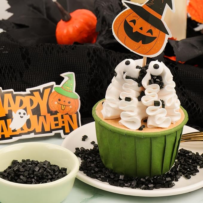Halloween Sprinkles Edible for Cake Decorating, 8Oz Sprinkles with Black Orange Purple Nonpareils and Jimmies, Eyeball, Black Sugar and Orange Pumpkin for Cupcakes Cookie Ice Cream Baking Topping